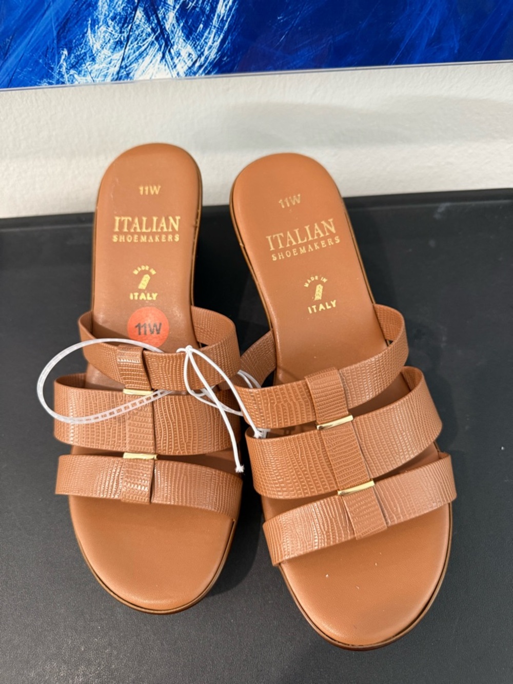 Italian Shoemakers Cognac Triple-Strap Slide Mules